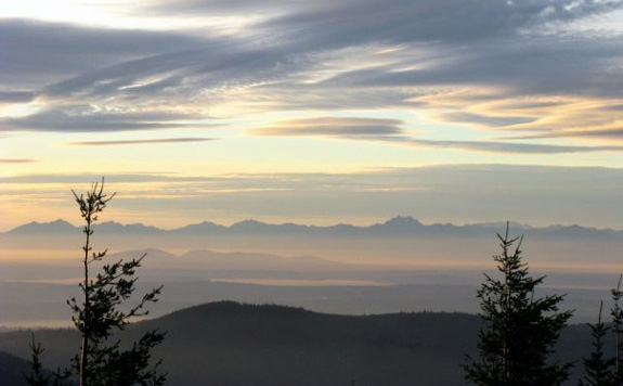 mountain in the distance with a foggy foreground