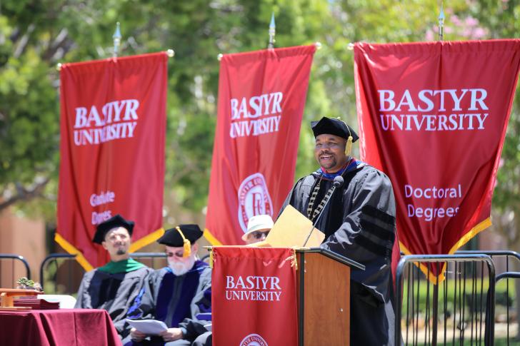 Devin Byrd speaking at graduation