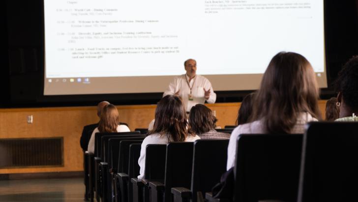 person talking in auditorium